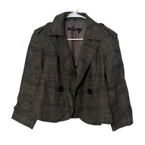 Marc Aurel Brown Plaid Linen Cropped Blazer Jacket Academic Trench Style 36 s1
